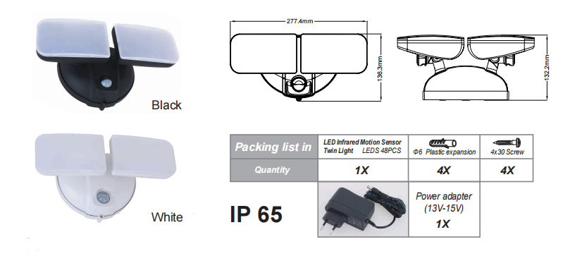 PD-2P-A LED double source de lumière : votre gardien de nuit intelligent